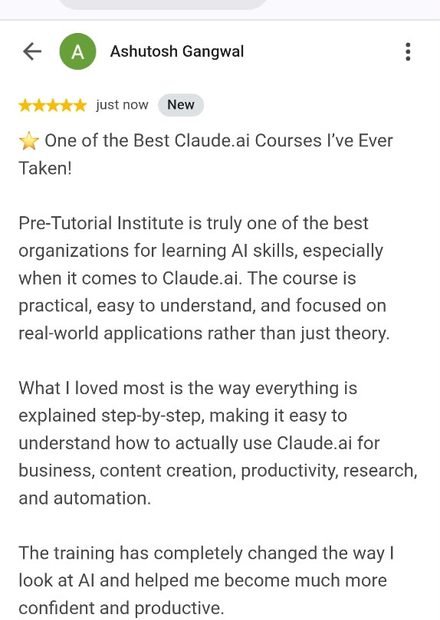 Google review by Ashutosh Gangwal for Pre Tutorials - 5 stars