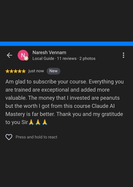Google review by Naresh Vennam for Pre Tutorials - 5 stars