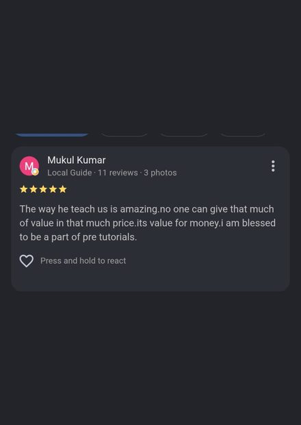 Google review by Mukul Kumar for Pre Tutorials - 5 stars