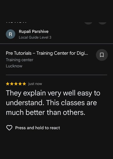 Google review by Rupali Parshive for Pre Tutorials - 5 stars