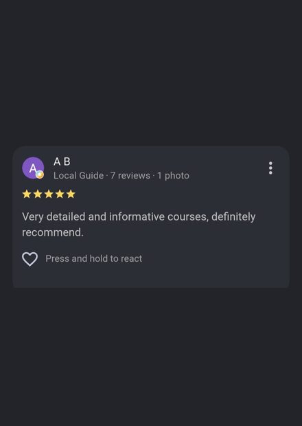 Google review by A B for Pre Tutorials - 5 stars