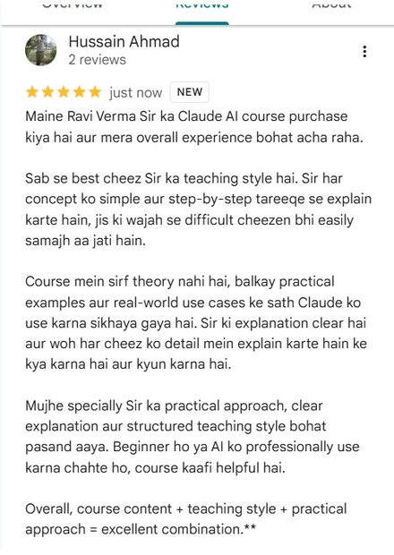 Google review by Hussain Ahmad for Pre Tutorials - 5 stars