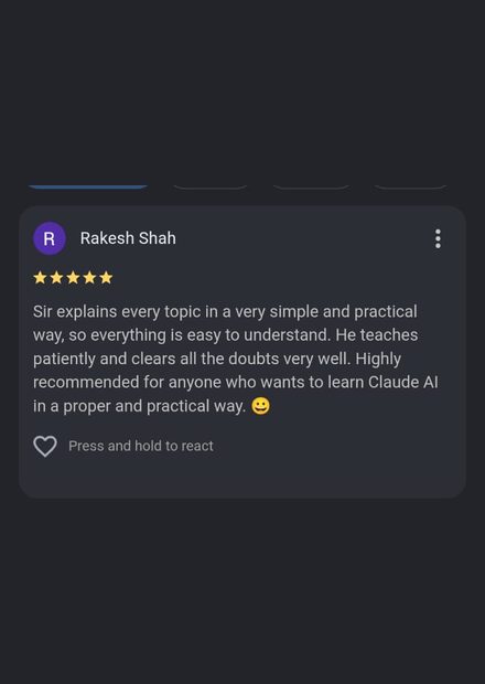 Google review by Rakesh Shah for Pre Tutorials - 5 stars