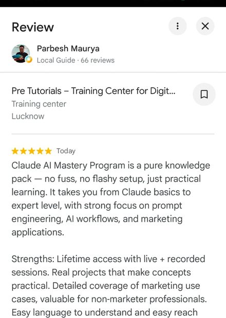 Google review by Parbesh Maurya for Pre Tutorials - 5 stars