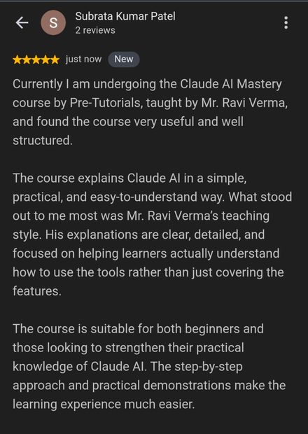 Google review by Subrata Kumar Patel for Pre Tutorials - 5 stars